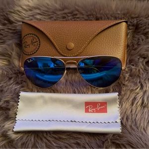 RayBan Aviator Matte Gold Mirrored Blue Lens Sunglasses